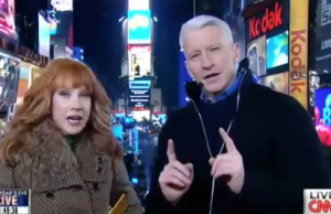 During a live New Years Eve broadcast on CNN, comedian Cathy Griffin made Anderson Cooper uncomfortable while gesturing oral pleasure tactics on him. 