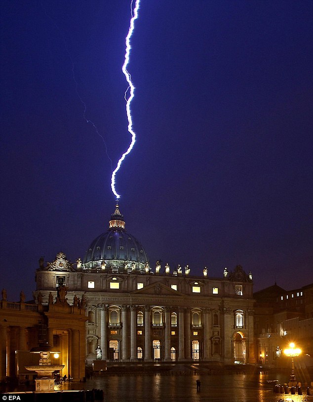 A signal from above? Lightning hits St Peter’s hours after Pope Benedict stuns cardinals with first resignation in 600 years