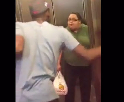 Mom & Bad A$$ Kids Mess With Girl On Elevator..SMH